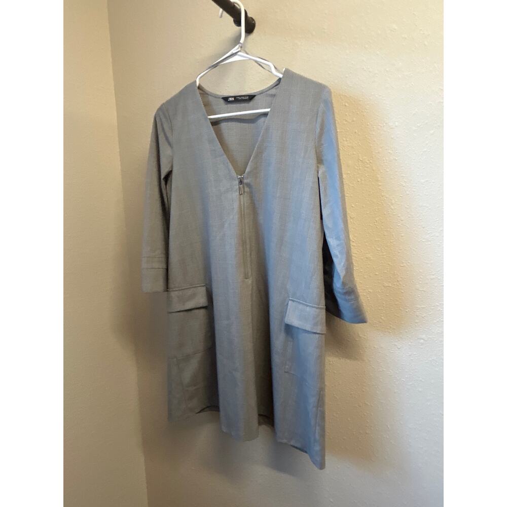 Zara Gray Plaid Shift Dress pockets Viscose blend Size XS NWT